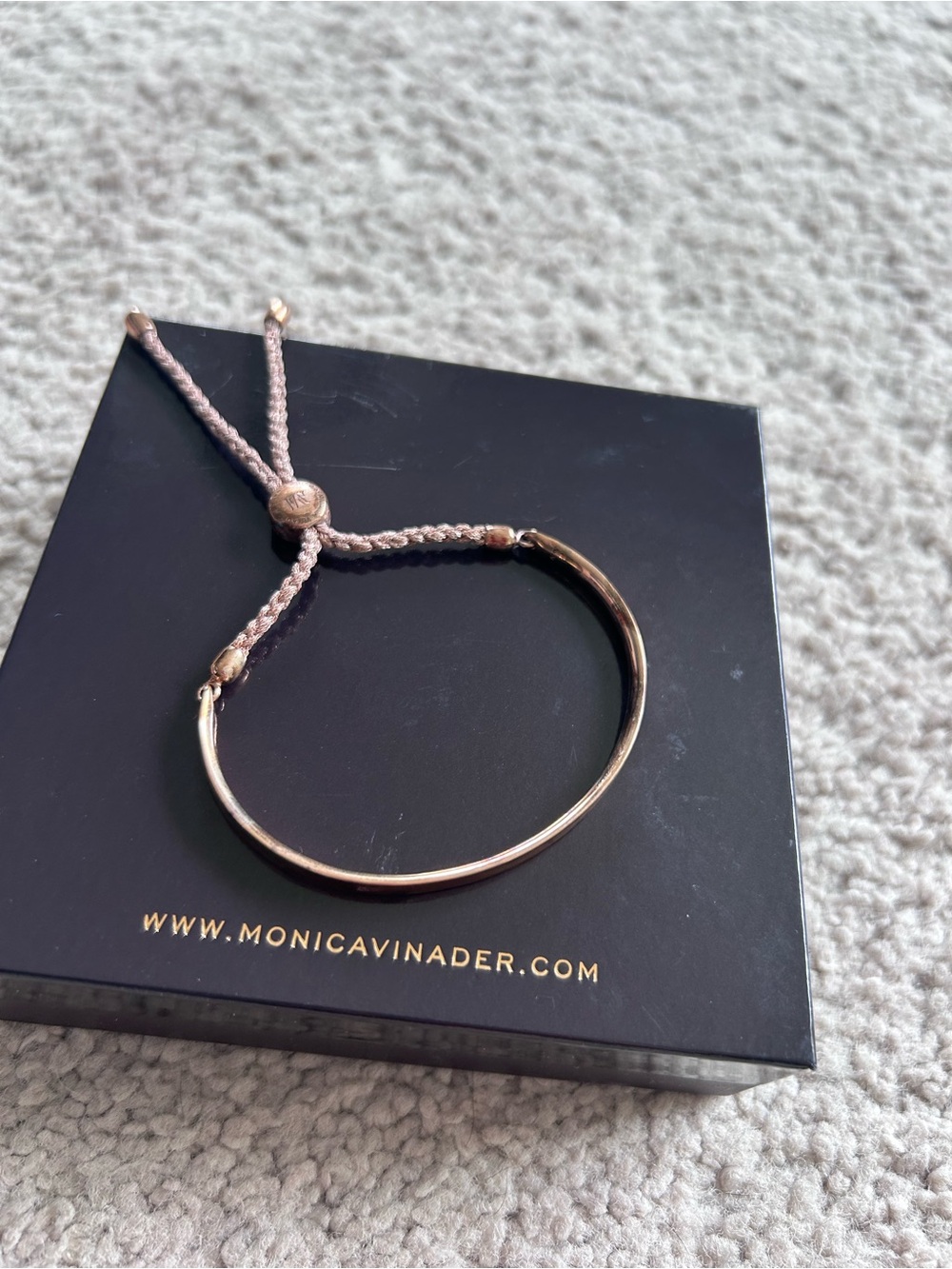 MONICA VINADER Rose Gold Tone Bangle with Blush Braided Cord
